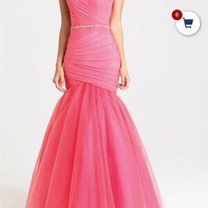 Coral Pink Tulle Mermaid dress women’s fit flare tulle overlay sweetheart neck